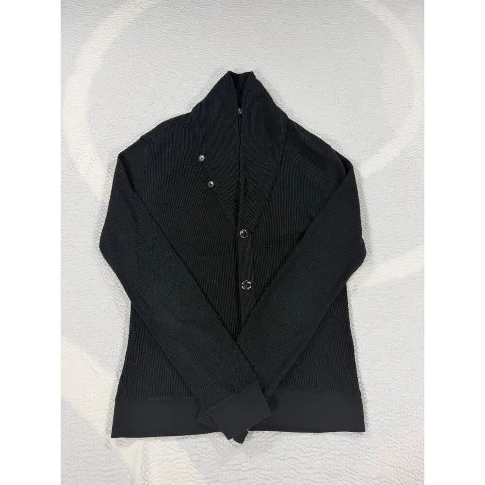 Polo Ralph Lauren Sweater Mens Medium Black Shawl Collar Waffle Knit Cardigan